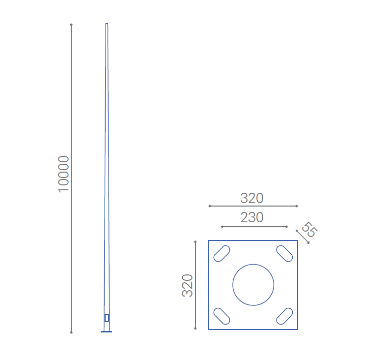 Poste Acero Galvanizado Cónico Tubular 10 Metros