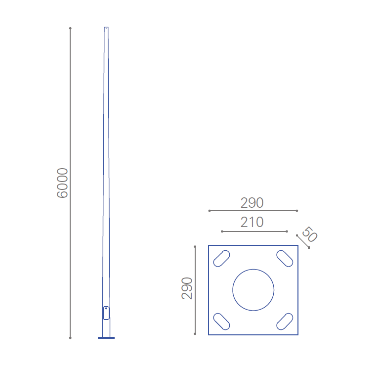 Poste Acero Galvanizado Cónico Tubular 6 Metros
