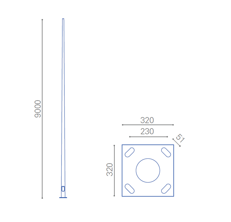 Poste Acero Galvanizado Cónico Tubular 9 Metros